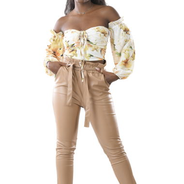 Sash detailed faux-leather pants