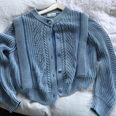 Mango short blue cotton cardigan