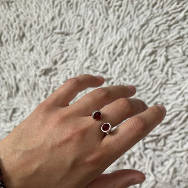 Silver ring with red stones