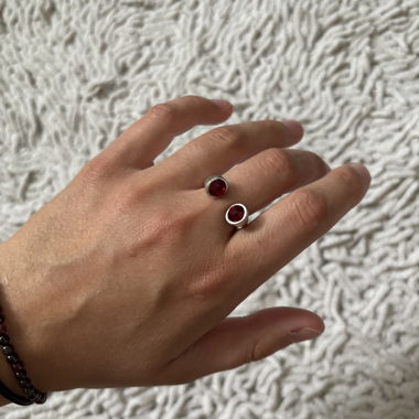 Silver ring with red stones