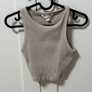 Beige Ribbed Knit Tank Top