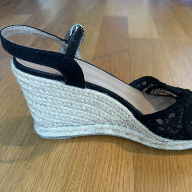 Black Lace Wedge Espadrilles