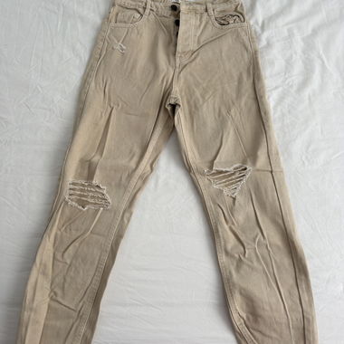 Beige Ripped Trousers