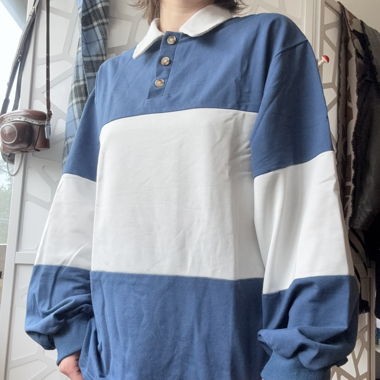 Polo rugby rayé bleu et blanc SHEIN