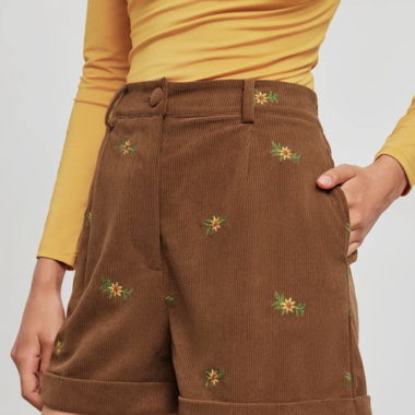 Short corduroy embroidered cottage core