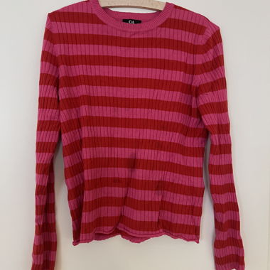 Gestreifter Ripppullover C&A pink/rot Gr. L