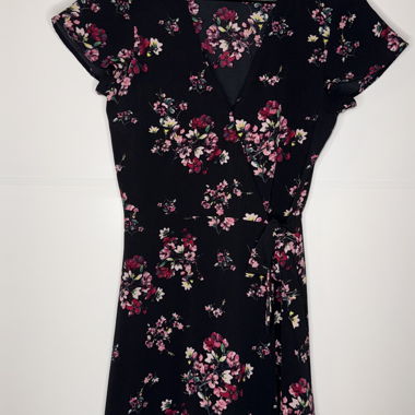 Black floral wrap dress