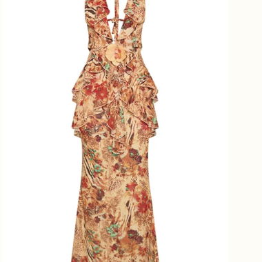 Robe longue volantée avec imprimé
