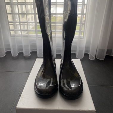 Gummistiefel mit Karomuster, schwarz-transparent