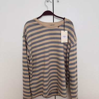 Mfpen Stripped long sleeve distressed tshirt 