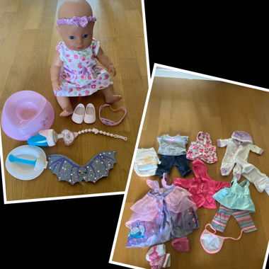 Baby Born doll with accessories, clothes