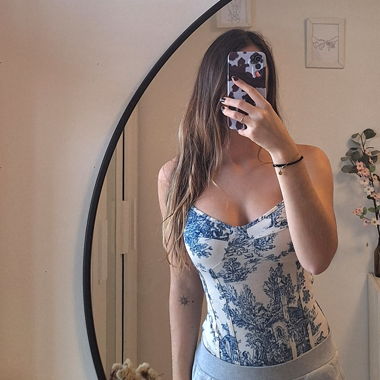 Blue white strap bodysuit