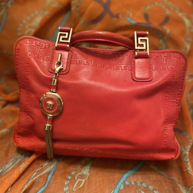 Red leather handbag Versace 