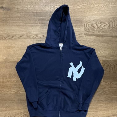 Felpa Zip Blu Navy con Stampa