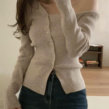 Beiger Strick-Cardigan