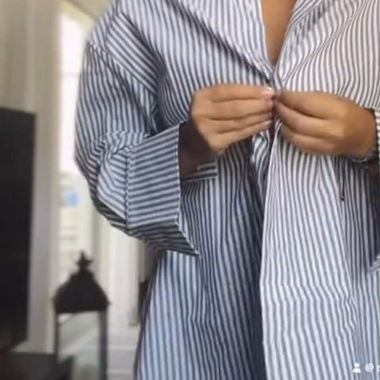 Camicia Oversize Righe Bianco–Grigio