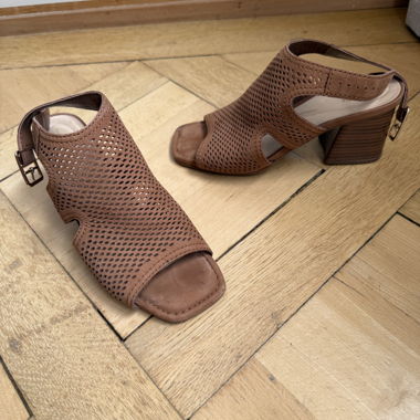Summer Heeled Shoes, Leather, Brown