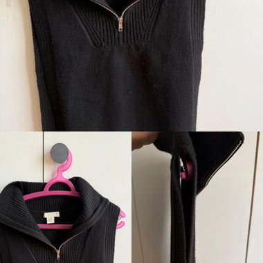 Schwarzer, ärmelloser Reissverschluss-Pullover
