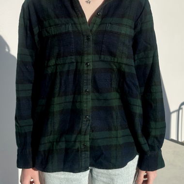 Madewell green check flannel shirt M