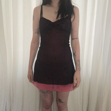 Black pink layered slip dress