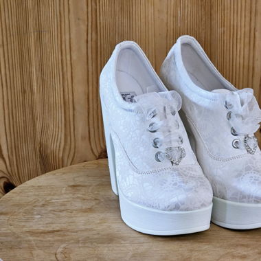 Platform Bridal Shoes White Lace Pattern
