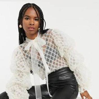 SISTER JANE Sheer Blouse with Balloon Sleeve & Bow