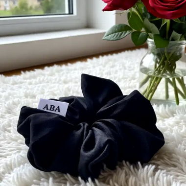 Scrunchie-Solid Black-Dupioni Silk -Handmade -New!