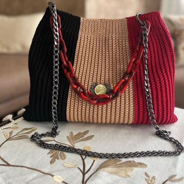Handgefertigte Tasche im Colorblock-Design
