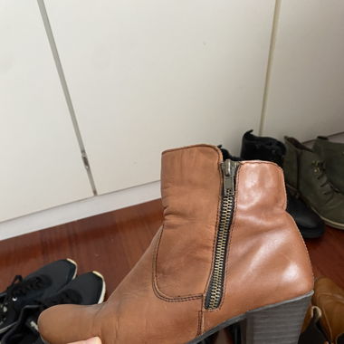 leather winter boots with a small heel