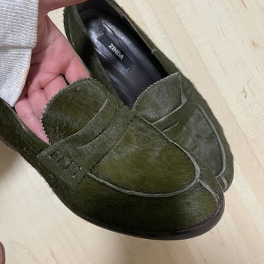 Green Leather Loafers by ZINDA