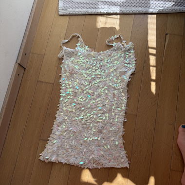 Top cami in mesh con paillettes