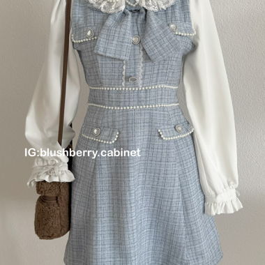 Japanese Blue Tweed Perlenkleid Grösse S