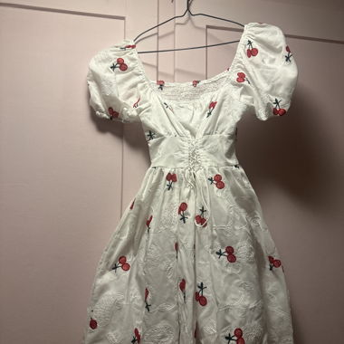White cherry dress with puff sleeves