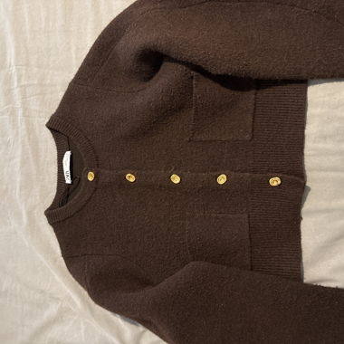 Brown cardigan with gold buttons