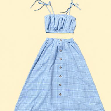 Two-piece gingham light blue dress - ZAFUL