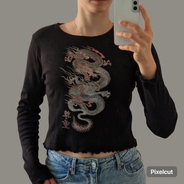 Langarmshirt Gr. M schwarz Drachen Print