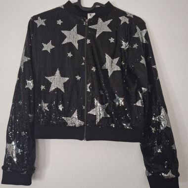 Giacca bambina nera con paillettes a stelle 146/152