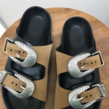 Suede sandals with silver buckle from Sandro