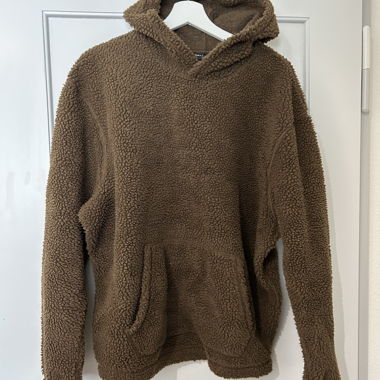 ASOS DESIGN felpa teddy in pile marrone con cappuccio M