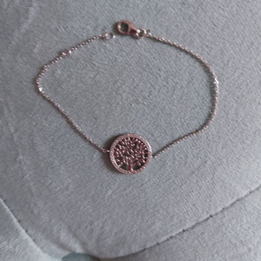 925er Silberarmband mit kleinen Zirkonen, Lebensbaum