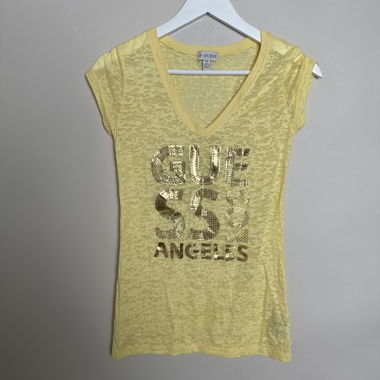 T-shirt jaune Guess à col V