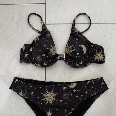Black and yellow star and moon print bikini set