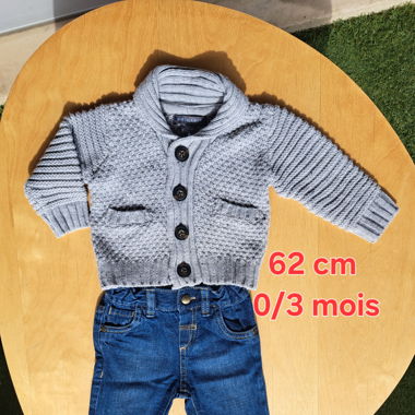 Ensemble bébé Gilet Primark Jeans C&A 62cm 0/3mois