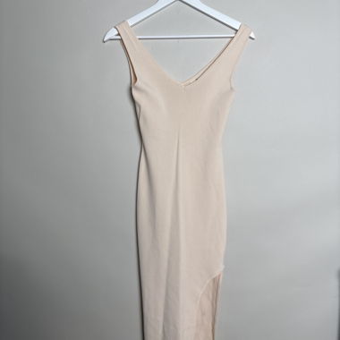 Vestito midi a coste beige