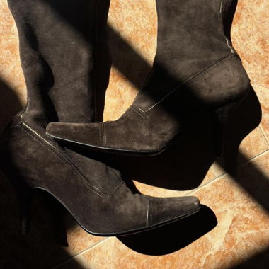Prada brown suede knee-high boots
