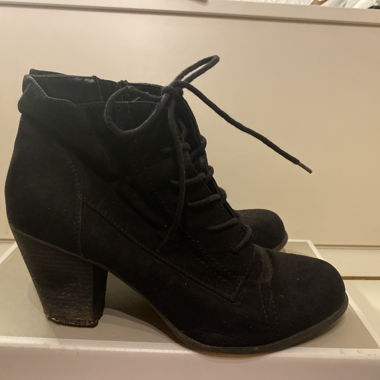Black leather heeled ankle boots