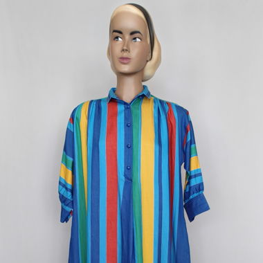 Robe chemise vintage à rayures en coton des années 80