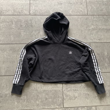 Felpa corta nera originale Adidas con cappuccio