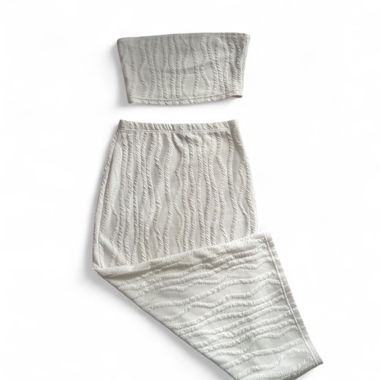 ENSEMBLE BLANC 2 PIÈCES TOP BANDEAU JUPE AJUSTÉE