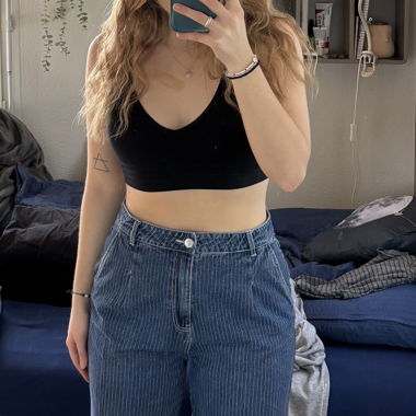 vero moda: jeans a gamba larga blu a righe sottili bianche W30 L30
